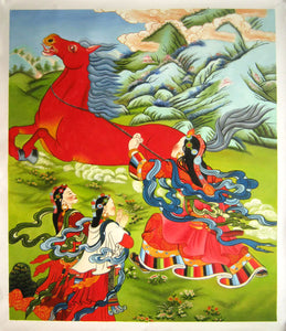 Tibetan Lady with wild horse